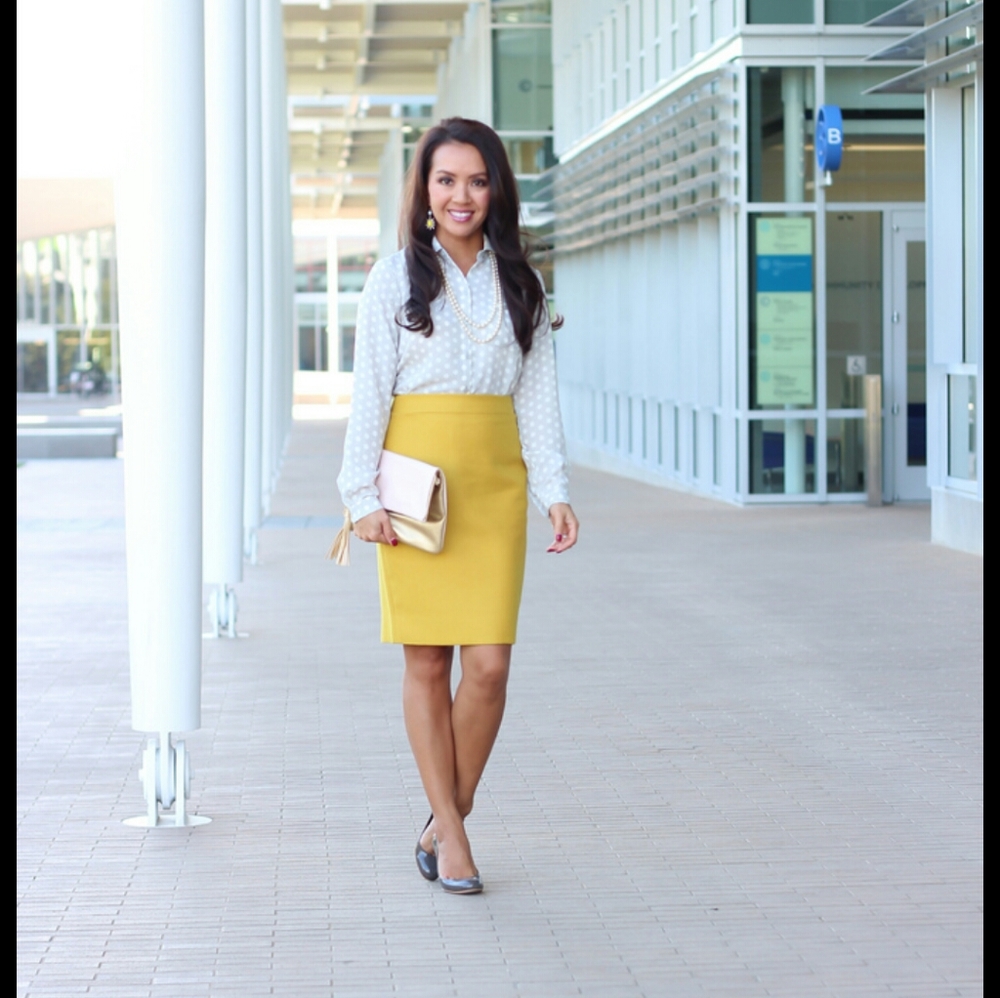 J Crew Mustard Yellow Wool Pencil Skirt